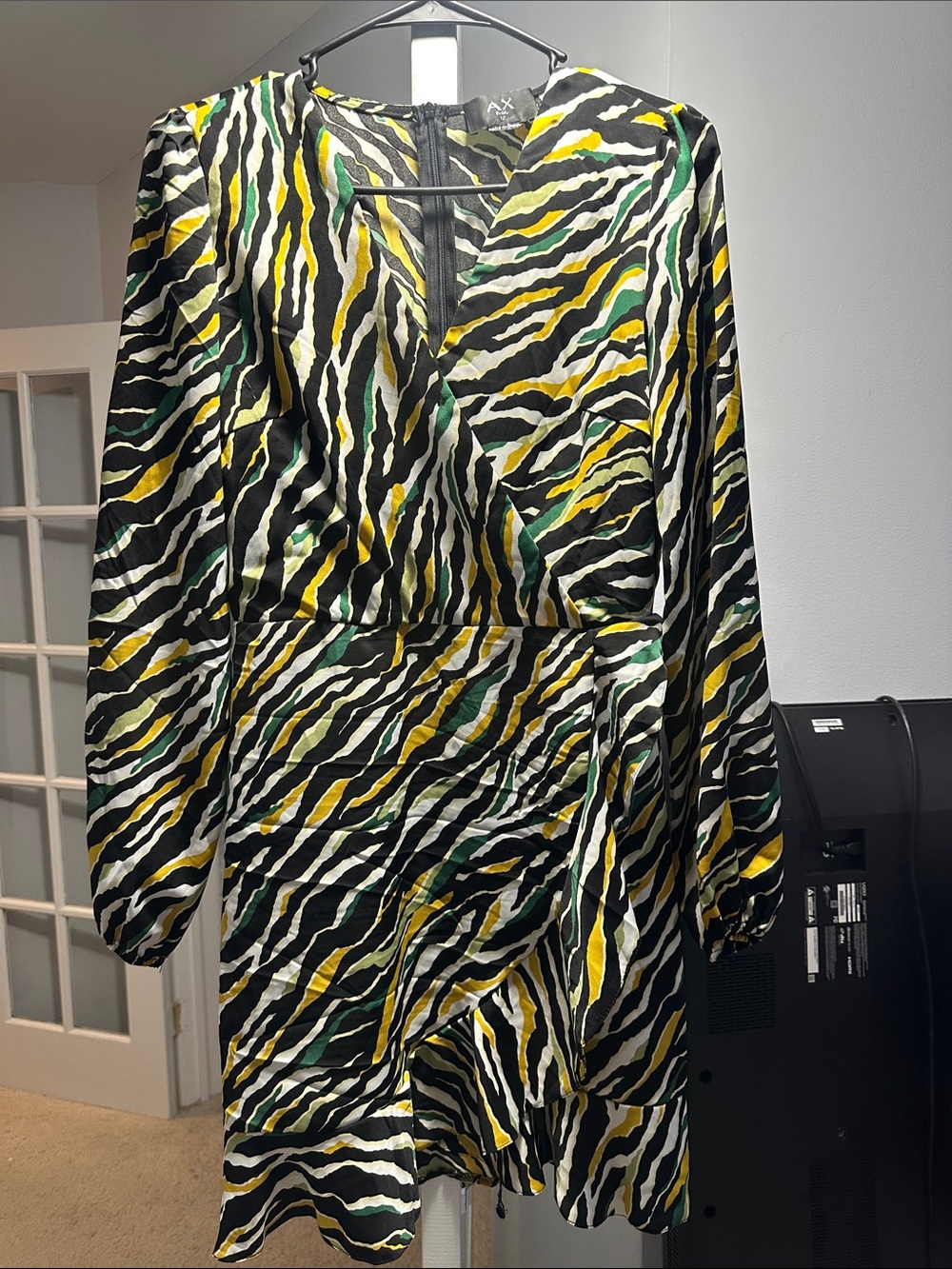 AX Paris Green, Yellow & Black Zebra-Print Wrap Dress